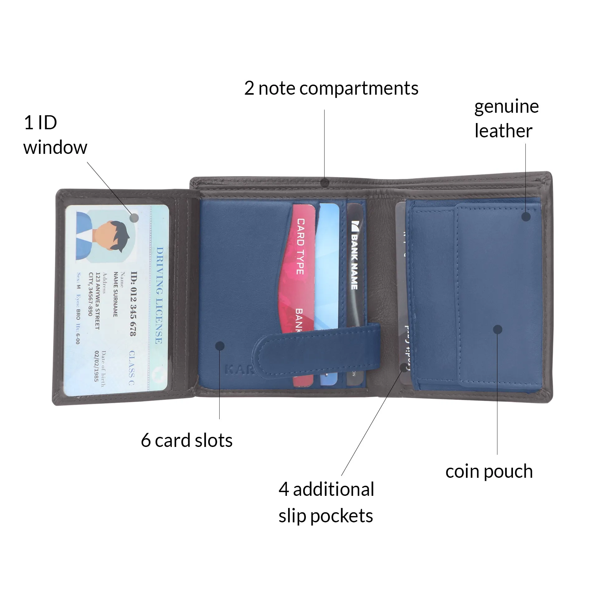 10026 Black & Blue Bifold Wallet