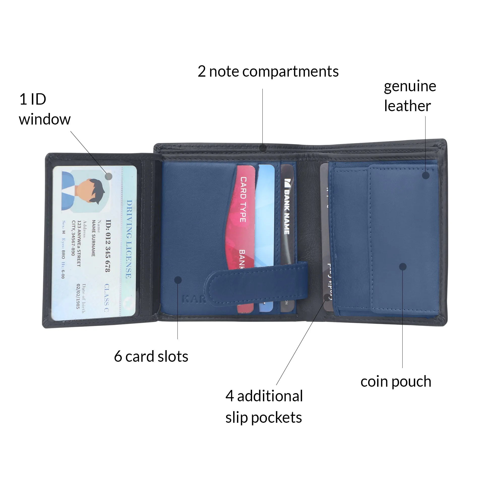 10026 Black & Blue Bifold Wallet