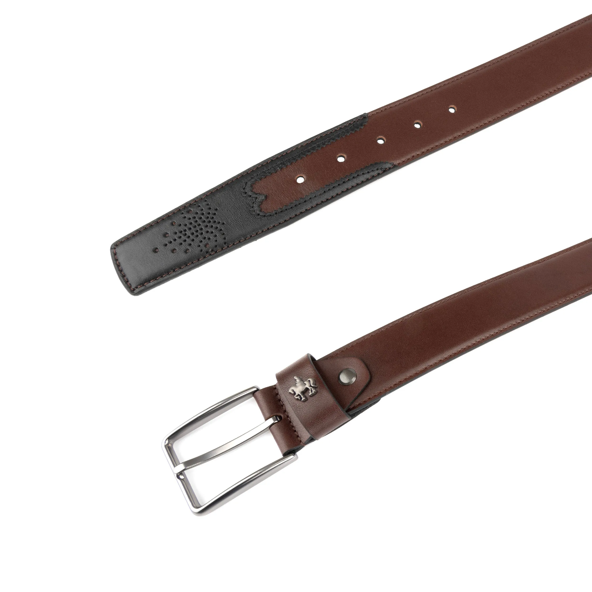 Alec - Brown Black - Men'classic belt in brown and black genuine leather combo