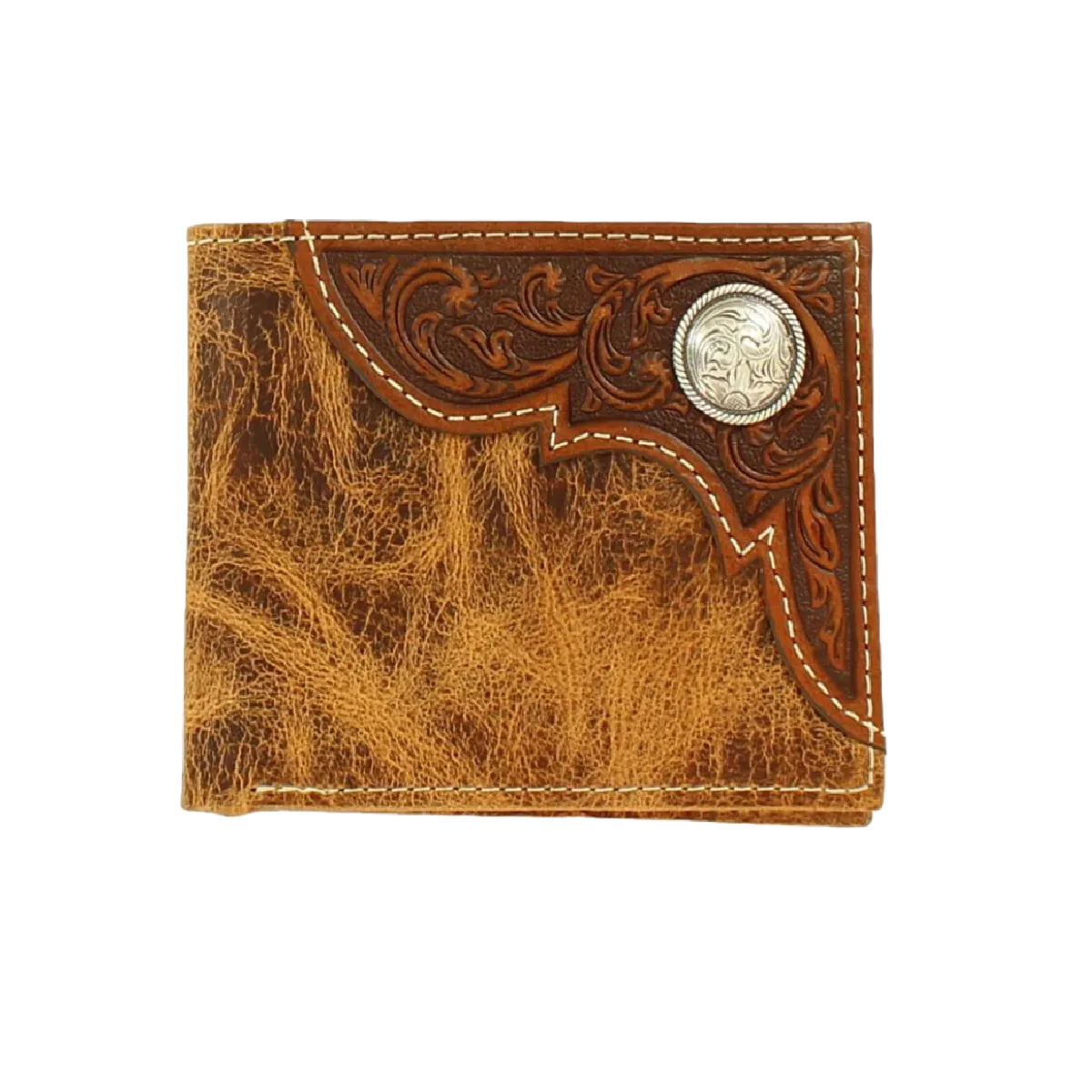 Ariat Men's Distressed Brown Tooled Overlay Bifold Wallet A3532408