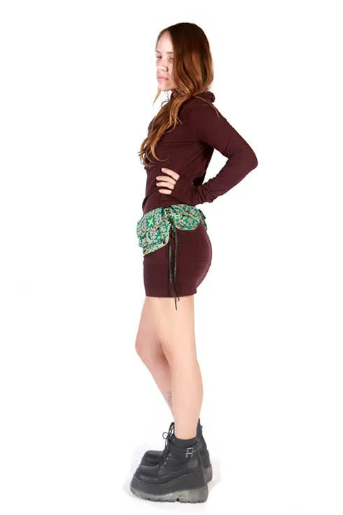 Asymmetrical pocket belt brocade turquoise