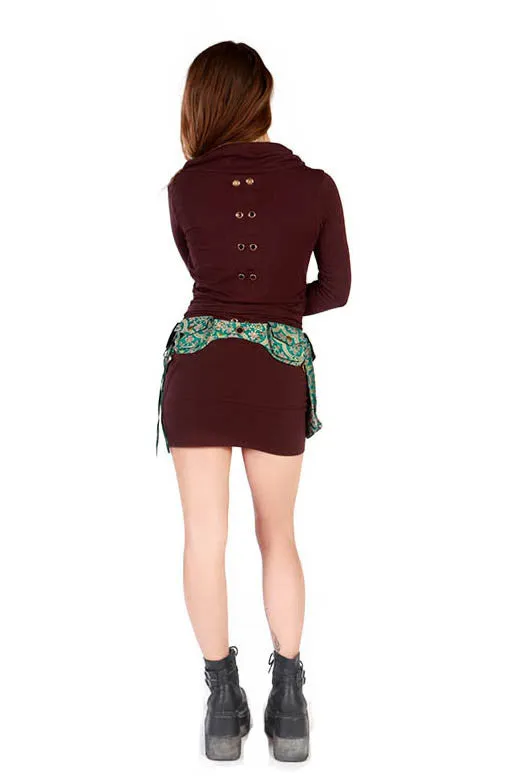 Asymmetrical pocket belt brocade turquoise