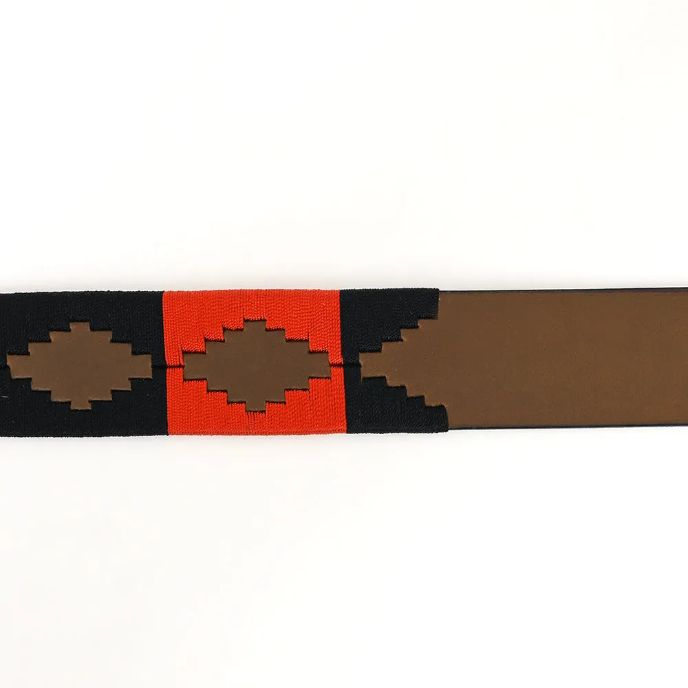 BAR H EQUINE Western Genuine Leather Men And Women Brown Belt Embroidered Orange & Black