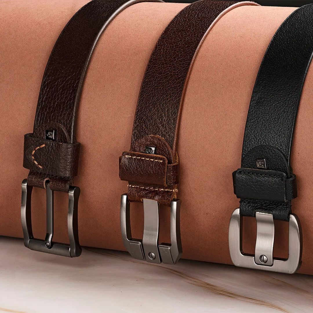 Basil Men's Black Leather Belt