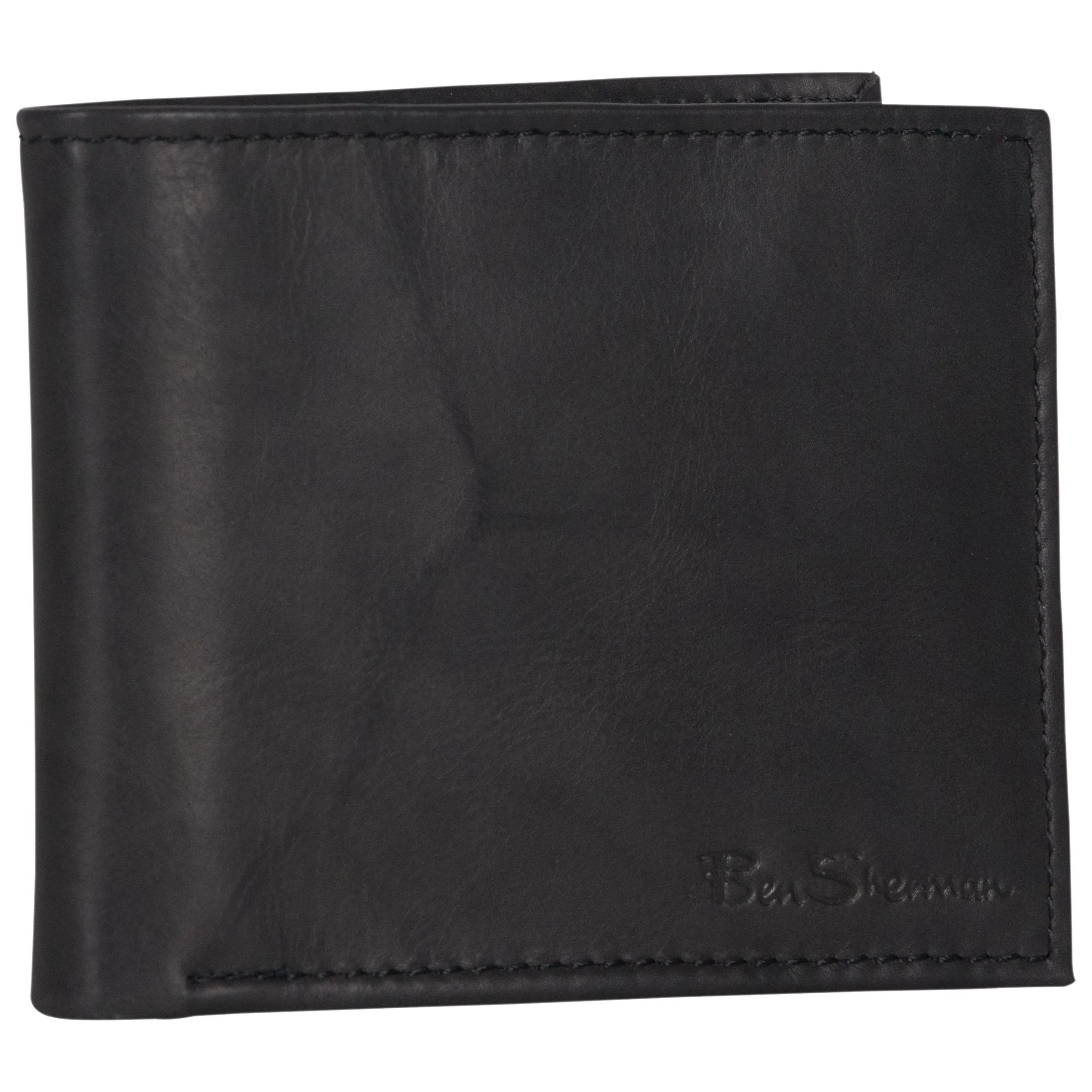Ben Sherman Men's Manchester Slim Bifold Full-Grain Leather RFID Minimalist Gift Box Wallet Slim Wallet Black Marble Bi-Fold