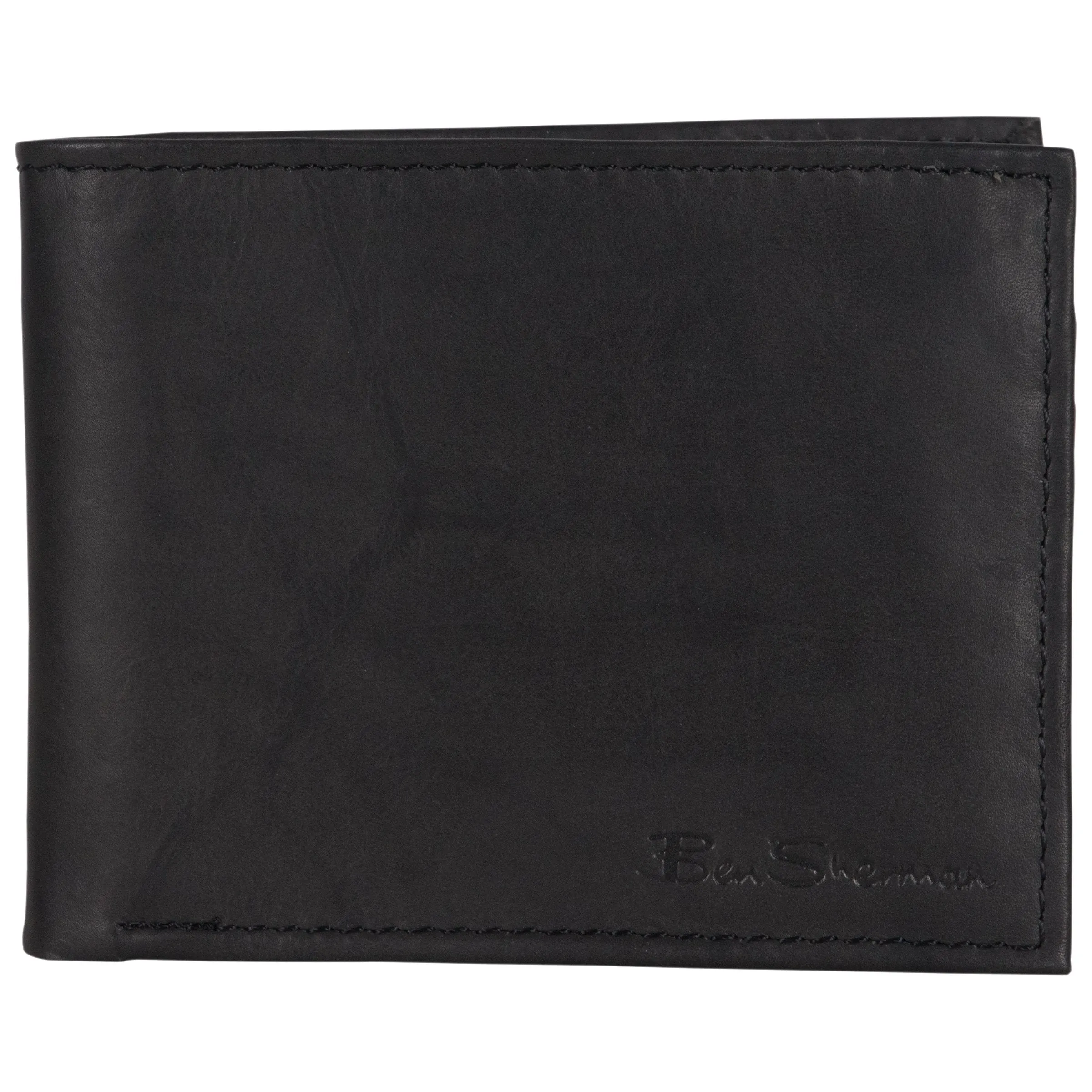 Ben Sherman Men's Manchester Slim Bifold Full-Grain Leather RFID Minimalist Gift Box Wallet Slim Wallet Black Marble Bi-Fold