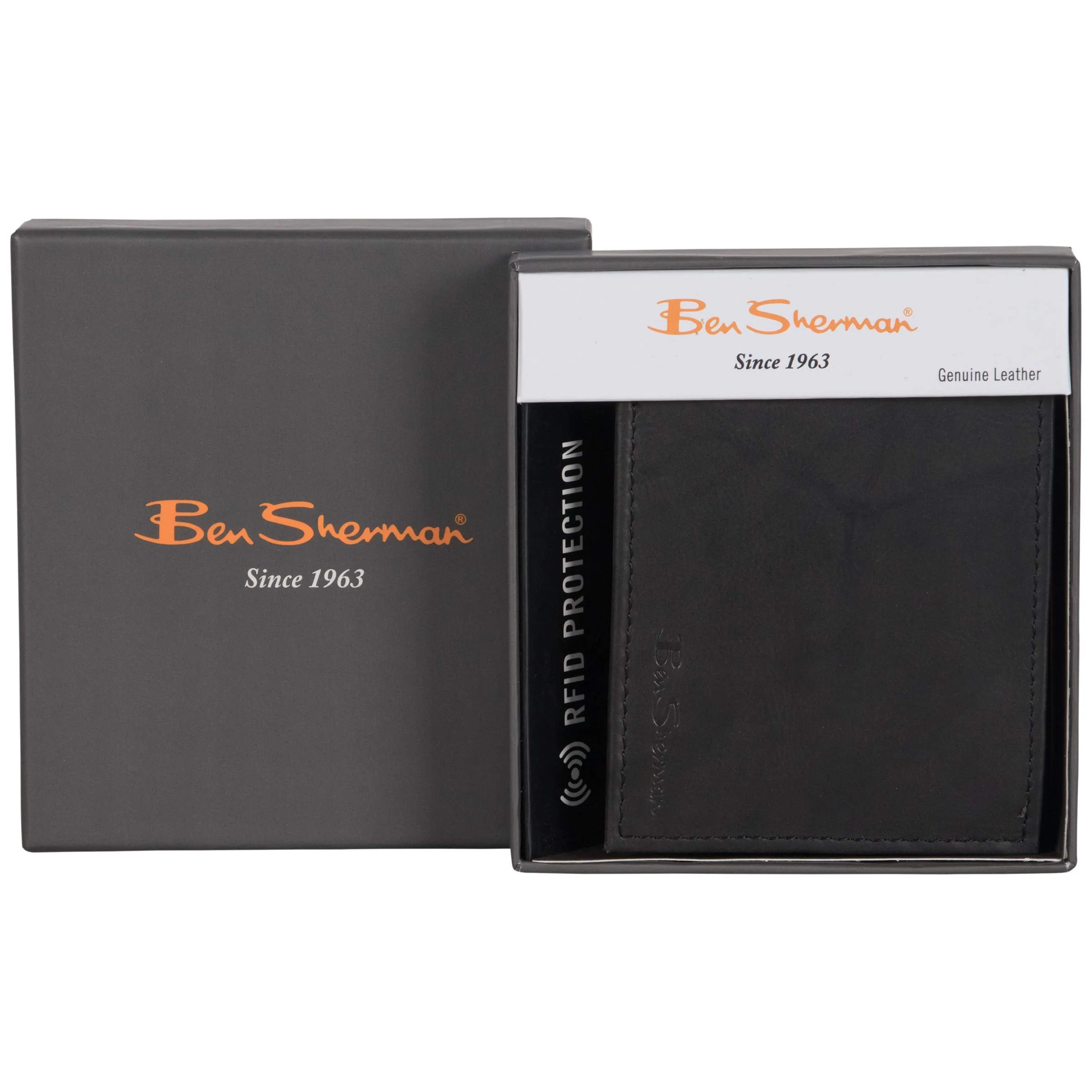 Ben Sherman Men's Manchester Slim Bifold Full-Grain Leather RFID Minimalist Gift Box Wallet Slim Wallet Black Marble Bi-Fold