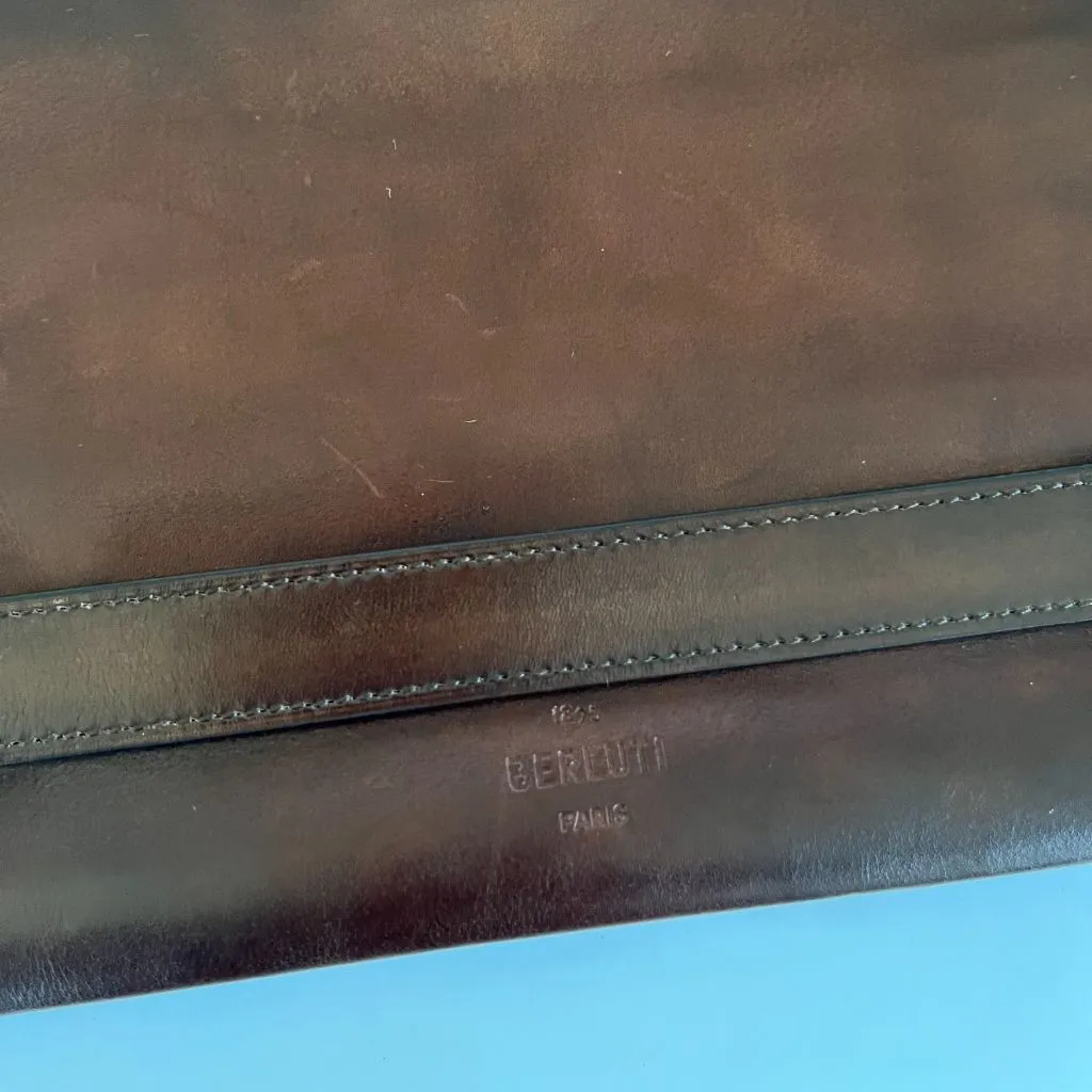 Berluti brown leather zip pouch