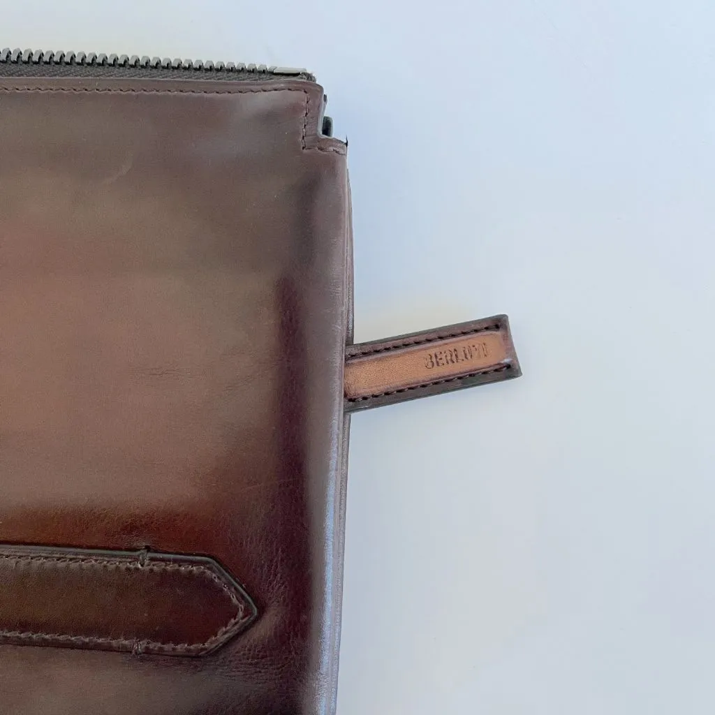 Berluti brown leather zip pouch