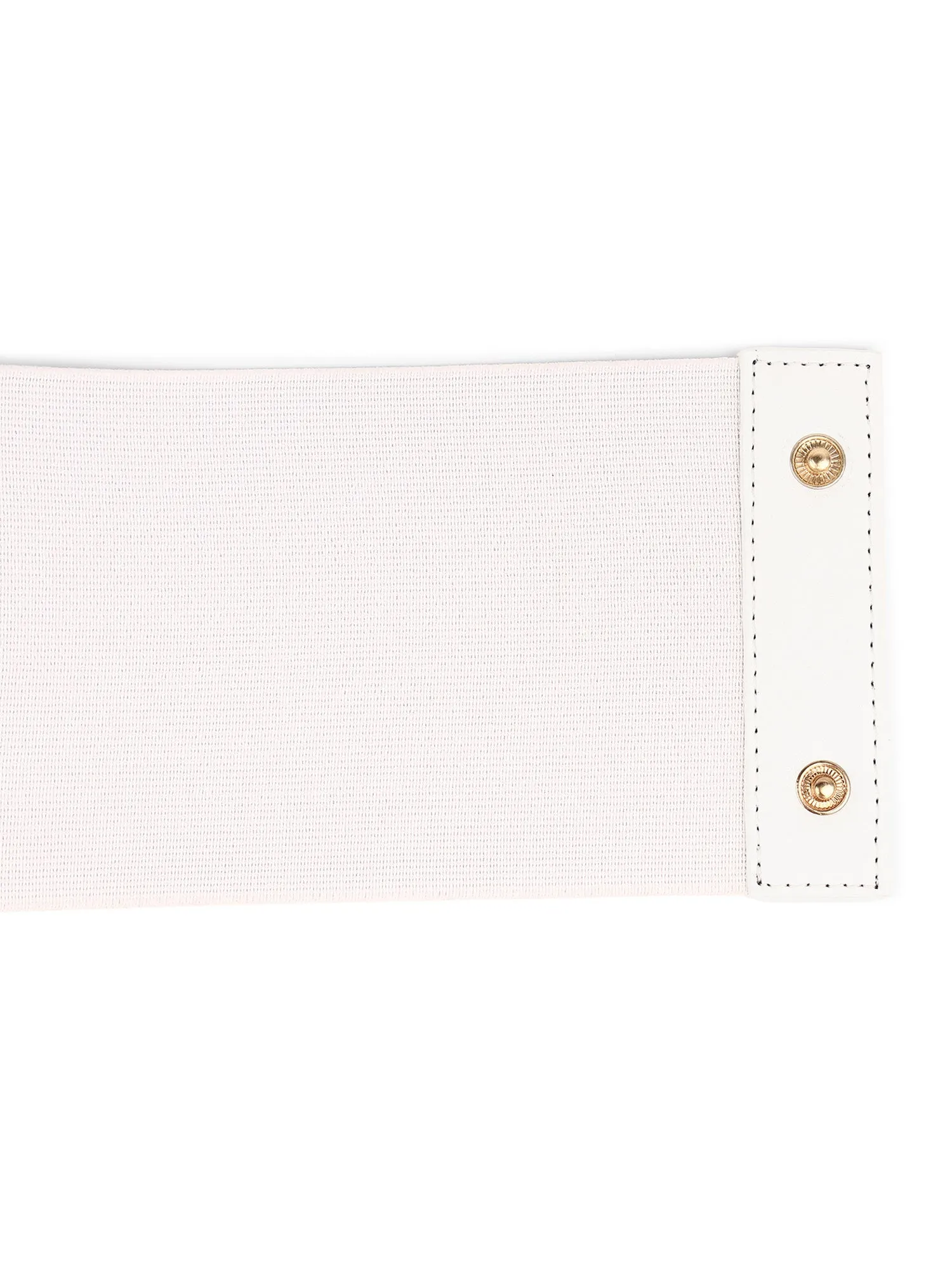 Berrylush Women Solid White Synthetic Leather Front Interlock Elastic Wide Belt