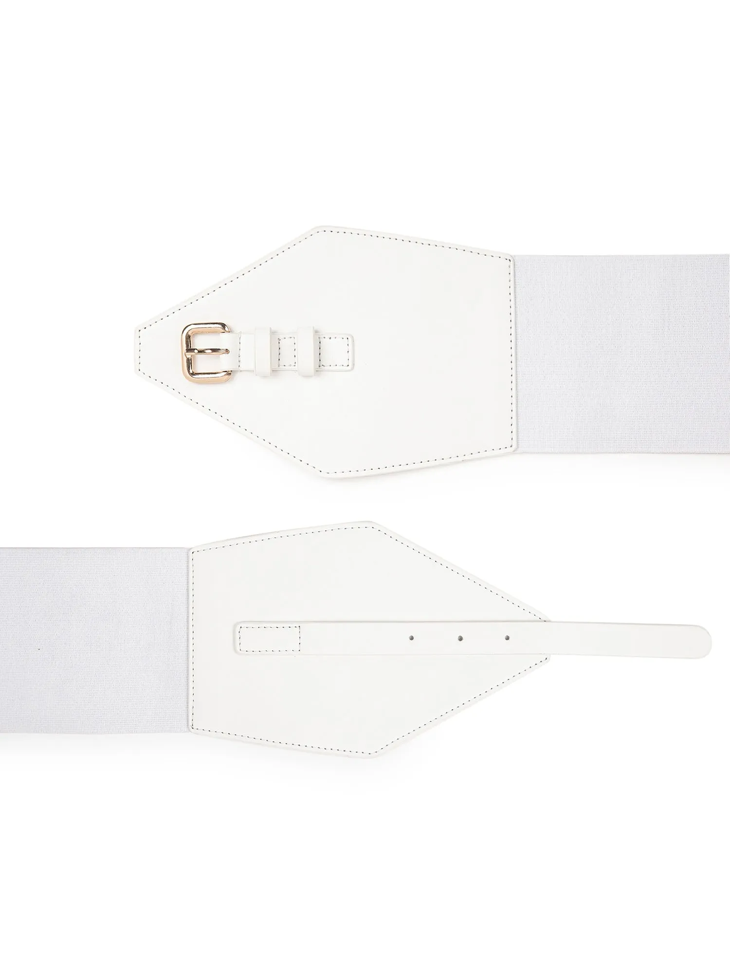 Berrylush Women Solid White Synthetic Leather Front Interlock Elastic Wide Belt