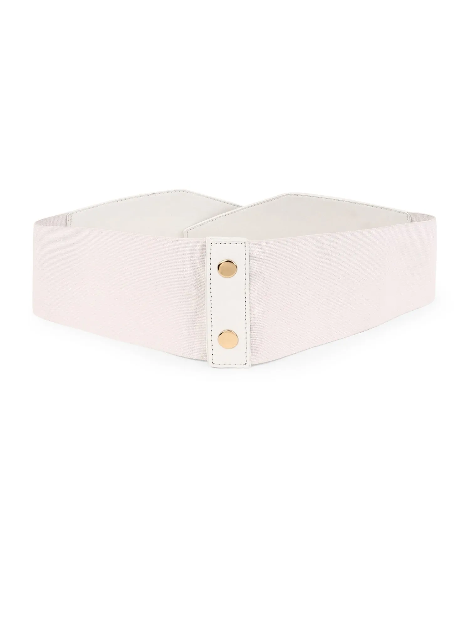 Berrylush Women Solid White Synthetic Leather Front Interlock Elastic Wide Belt