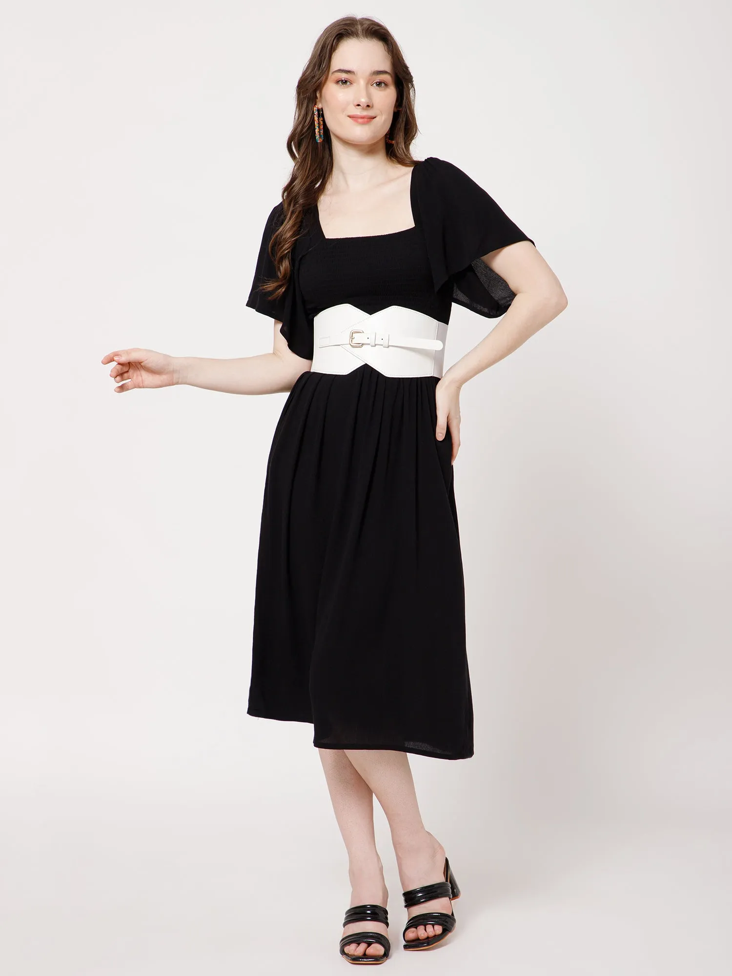 Berrylush Women Solid White Synthetic Leather Front Interlock Elastic Wide Belt