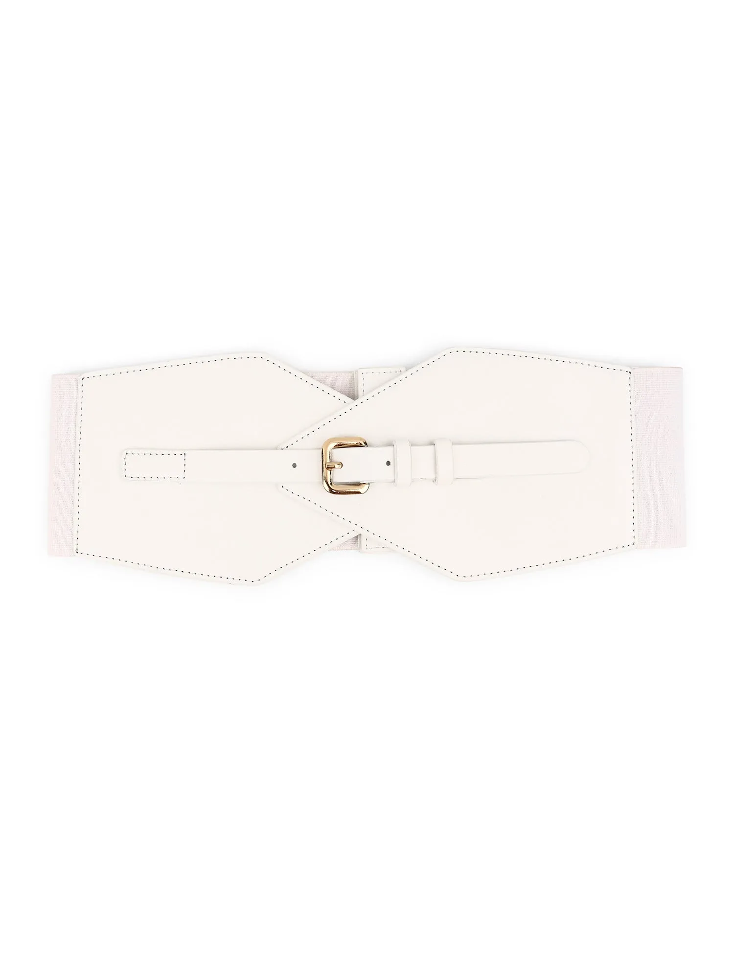 Berrylush Women Solid White Synthetic Leather Front Interlock Elastic Wide Belt