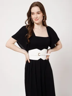 Berrylush Women Solid White Synthetic Leather Front Interlock Elastic Wide Belt