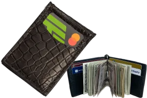 Black Alligator Bifold Slim Profile Wallet With Money Clip