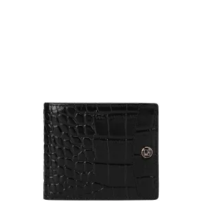 Black Croco Effect Bifold Wallet With Flap