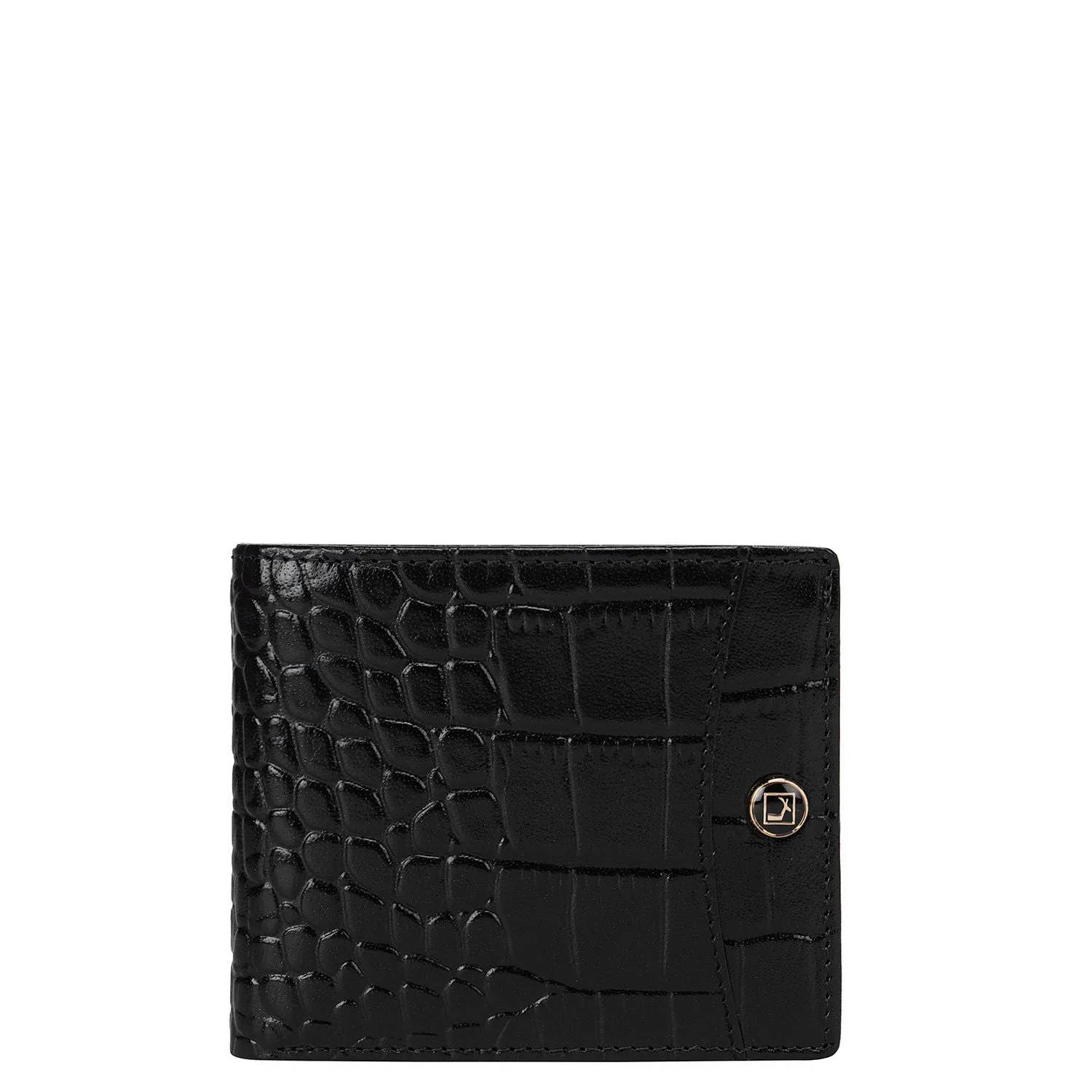 Black Croco Effect Bifold Wallet With Flap