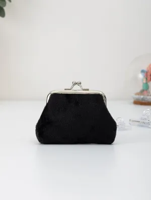 Black Fluffy Kiss Lock Coin Purse Coin Purse Change Pouch Coin Case Small Wallet