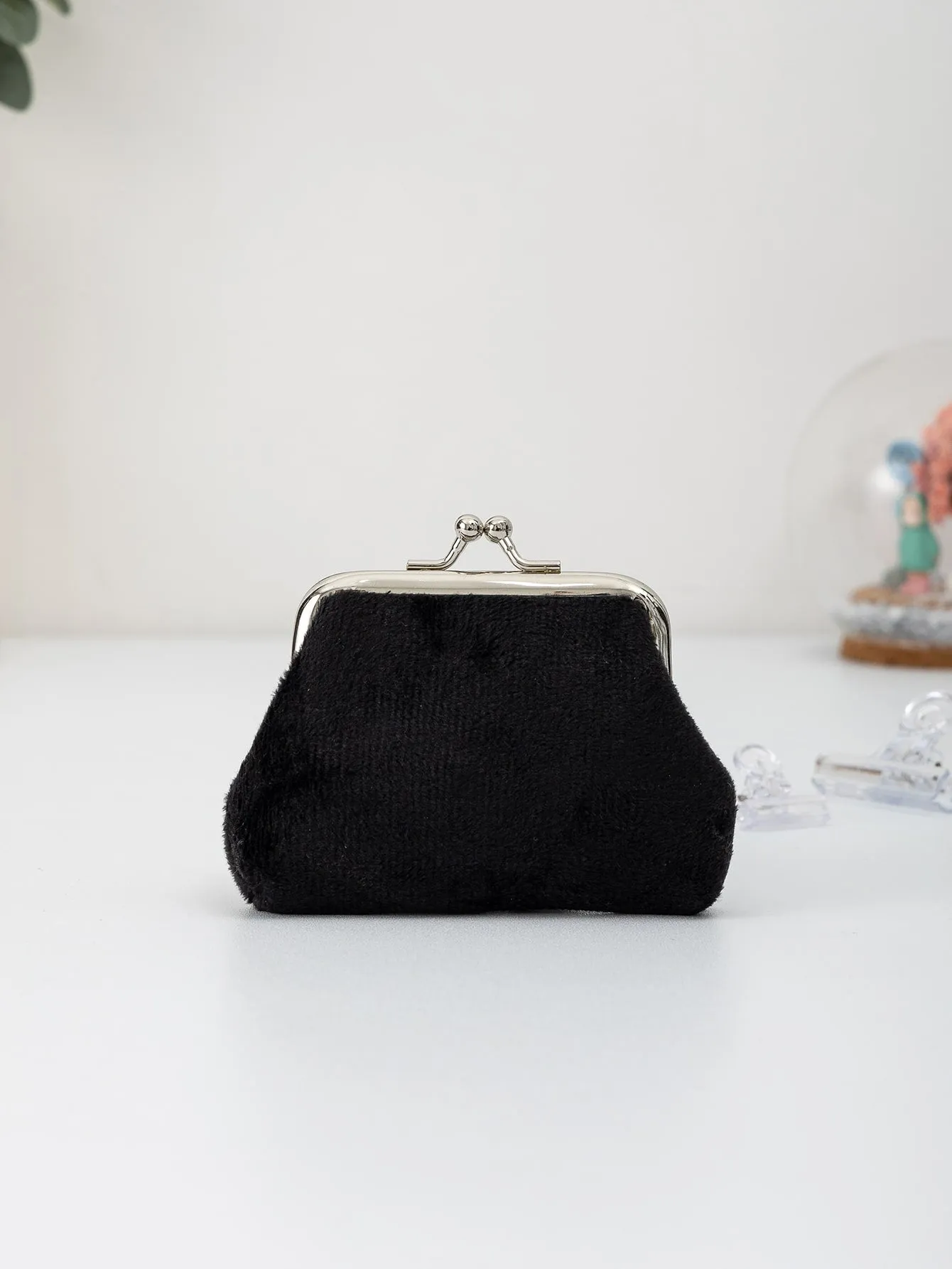 Black Fluffy Kiss Lock Coin Purse Coin Purse Change Pouch Coin Case Small Wallet