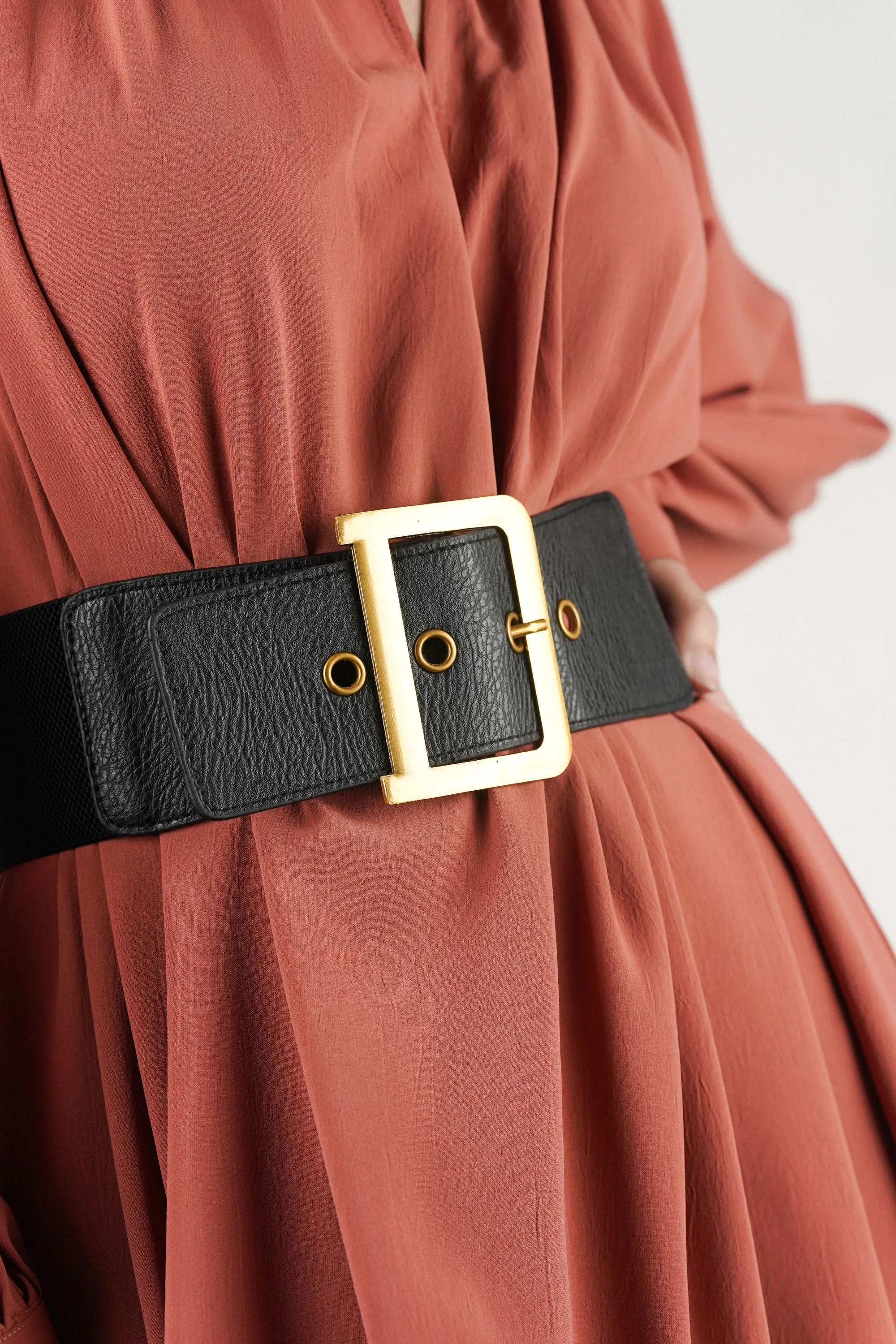 Black Leather Belt With Chunky Buckle