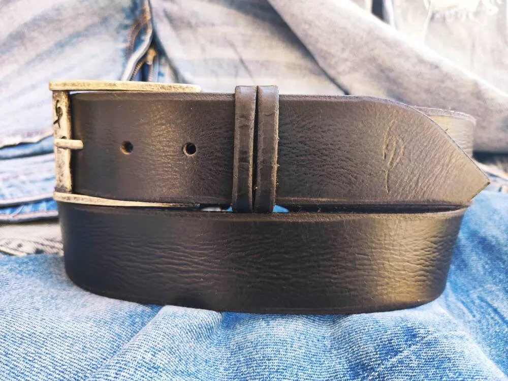 Black Leather Mens Belt with Silver Buckle and Personalization Option - Genuine Leather - Perfect Christmas Gift - by Ishaor