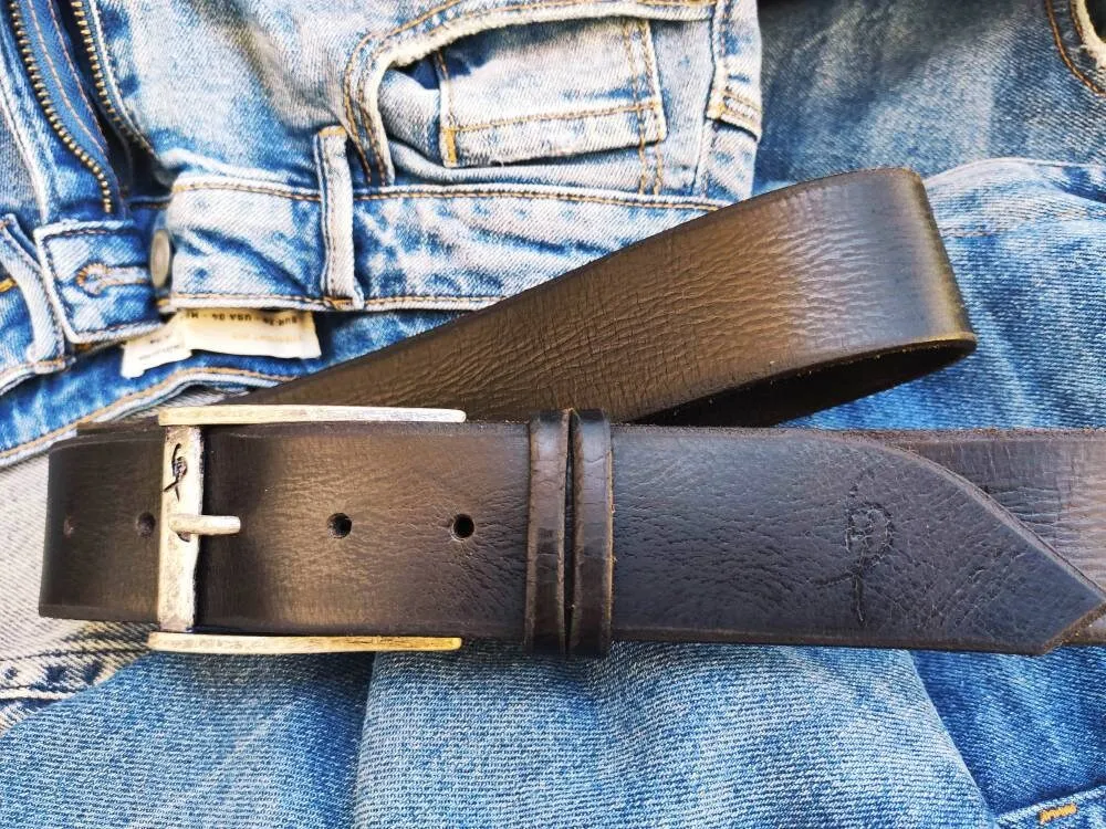 Black Leather Mens Belt with Silver Buckle and Personalization Option - Genuine Leather - Perfect Christmas Gift - by Ishaor