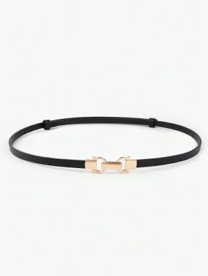 Black Thin Adjustable Length Buckled Waist Belt For Dresses Decoration