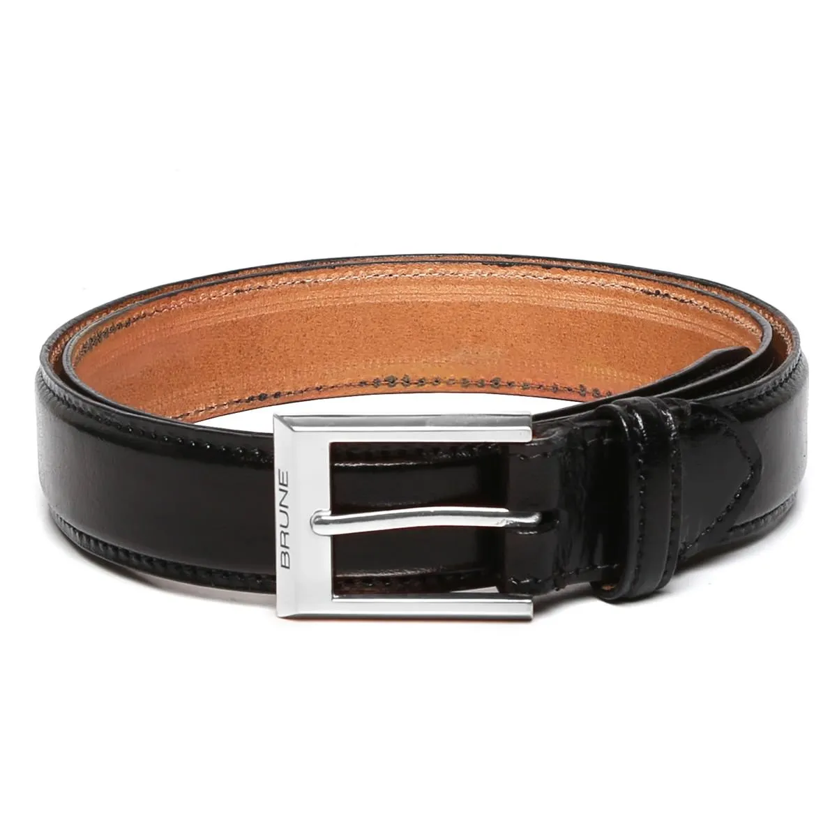 Black With Silver Square Buckle Hand Painted Leather Formal Belt For Men
