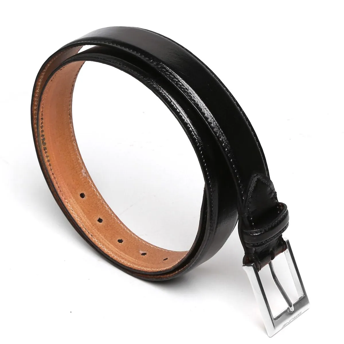 Black With Silver Square Buckle Hand Painted Leather Formal Belt For Men