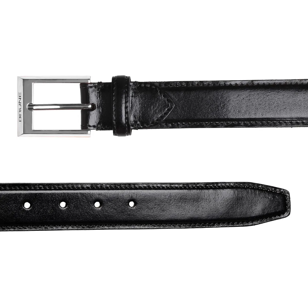 Black With Silver Square Buckle Hand Painted Leather Formal Belt For Men