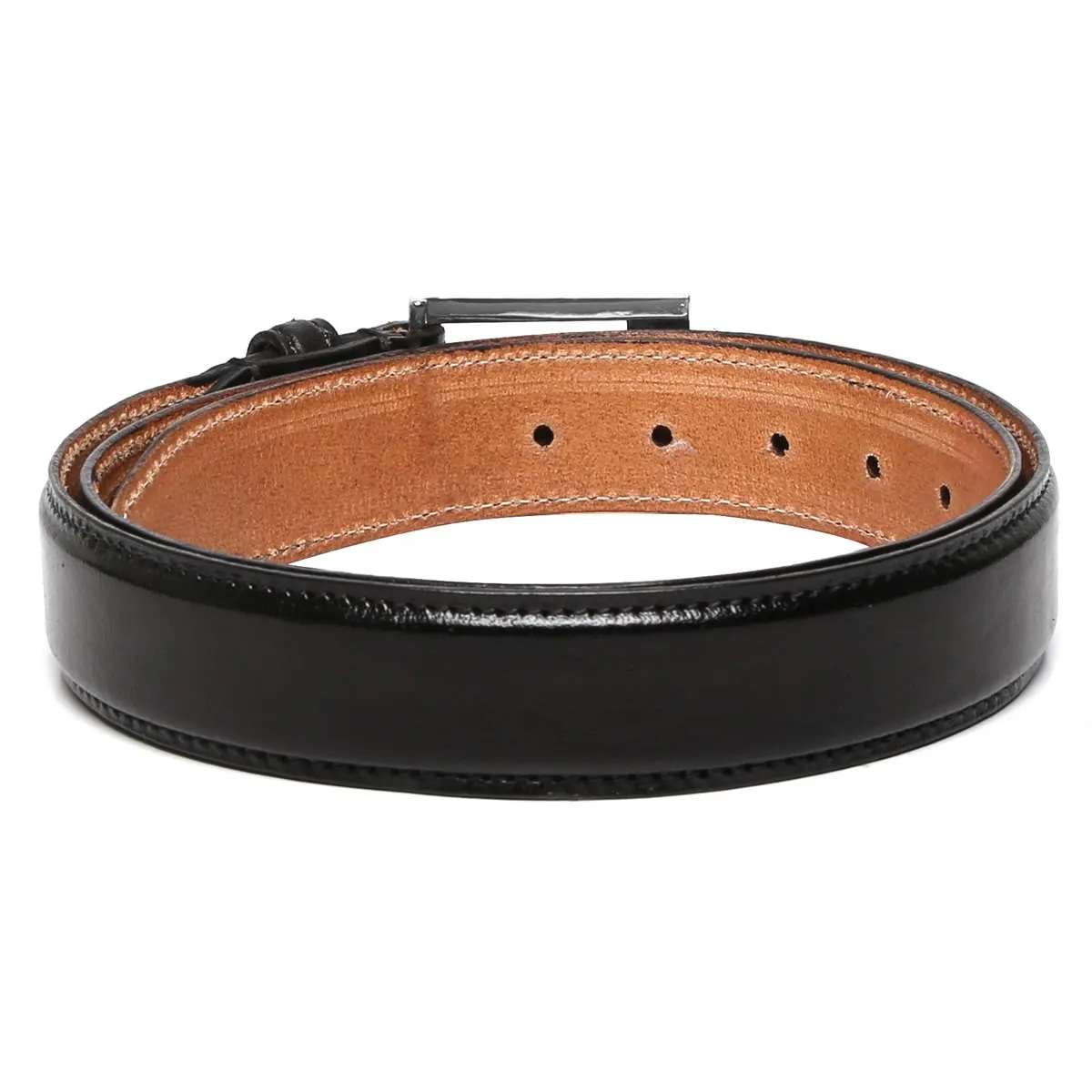 Black With Silver Square Buckle Hand Painted Leather Formal Belt For Men