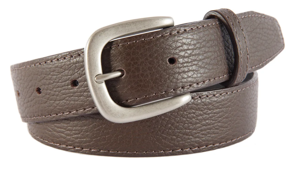 Brown Pebbled Leather Belt, Hudson Buckle (Brushed Silver)