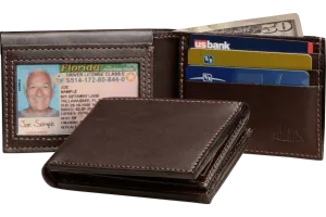 Brown Premium Leather Bifold Wallet With Flip Up ID Window