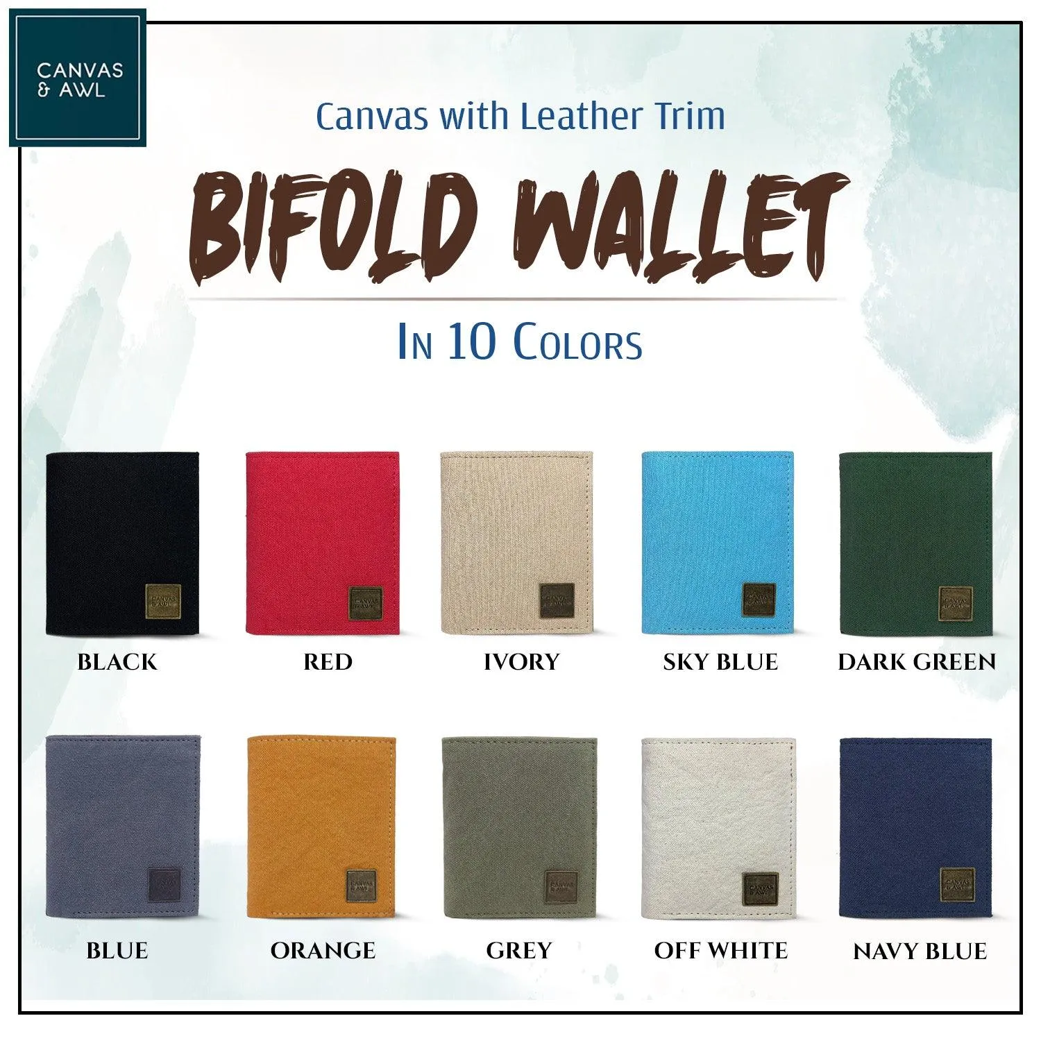 CANVAS & AWL Canvas with Leather Trim Bifold RFID Blocking Mens Wallet (Black)