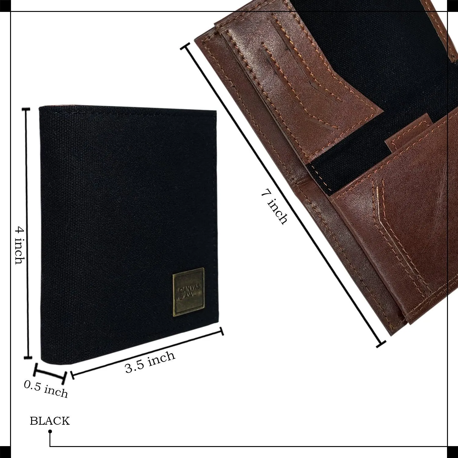 CANVAS & AWL Canvas with Leather Trim Bifold RFID Blocking Mens Wallet (Black)