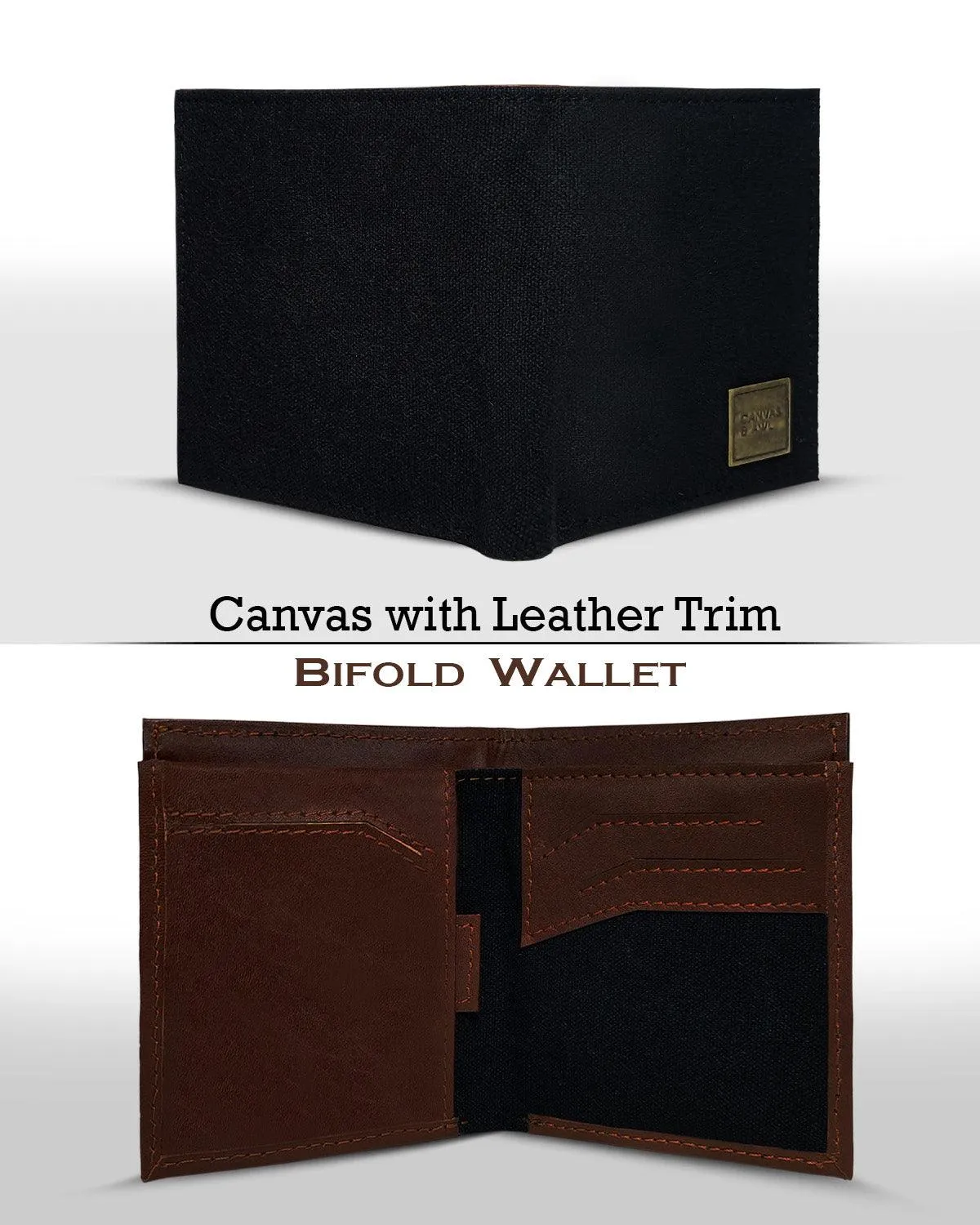 CANVAS & AWL Canvas with Leather Trim Bifold RFID Blocking Mens Wallet (Black)