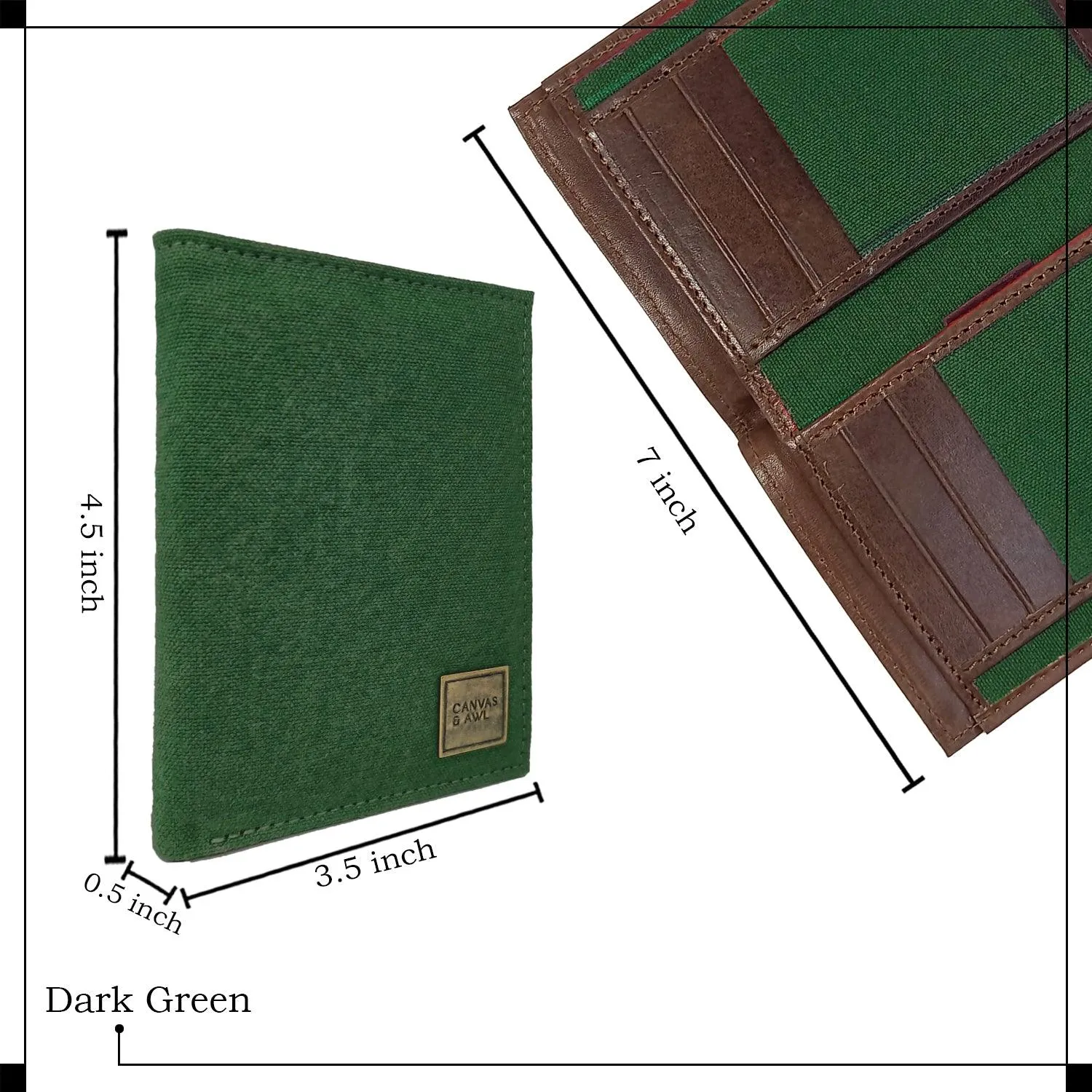 CANVAS & AWL Canvas with Leather Trim Slim Bifold RFID Blocking Mens Wallet (Dark Green)