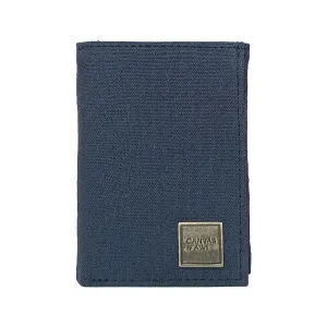 CANVAS & AWL Canvas with Leather Trim Slim Trifold RFID Blocking Mens Wallet (Navy Blue)