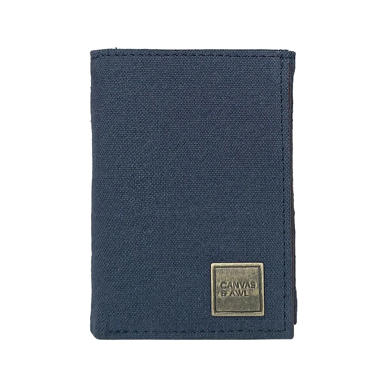 CANVAS & AWL Canvas with Leather Trim Slim Trifold RFID Blocking Mens Wallet (Navy Blue)
