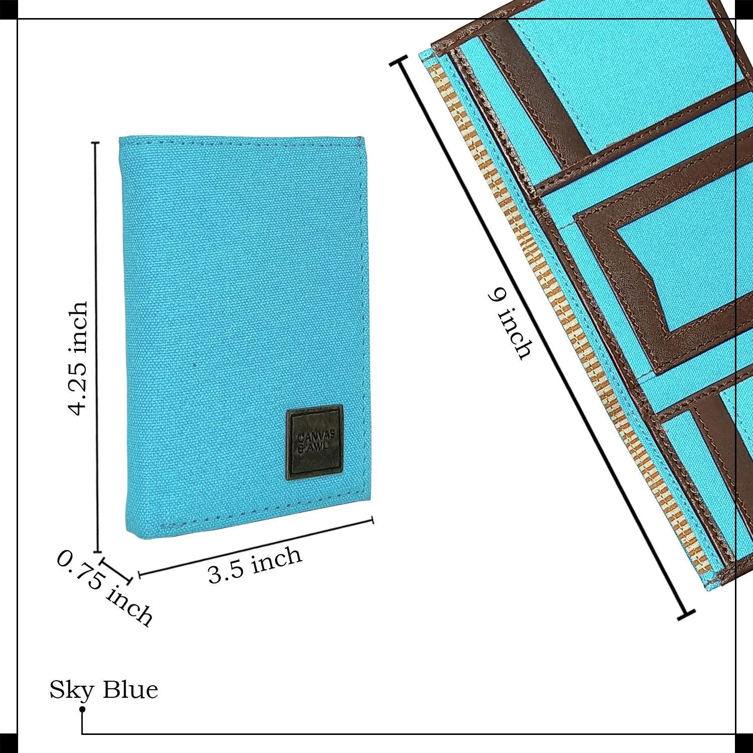 CANVAS & AWL Canvas with Leather Trim Slim Trifold RFID Blocking Mens Wallet (Sky Blue)