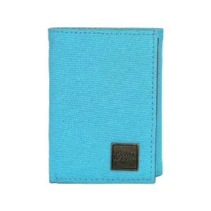 CANVAS & AWL Canvas with Leather Trim Slim Trifold RFID Blocking Mens Wallet (Sky Blue)