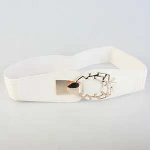 Chic Oval Hook Buckle Elastic Waistband For Women - White