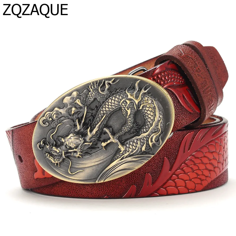Chinese Dragon Style 2018 Men's Luxury Quality Cowskin Leather Belts Fashion Male Embossed Animal Pattern Gift Waistbands SY1328