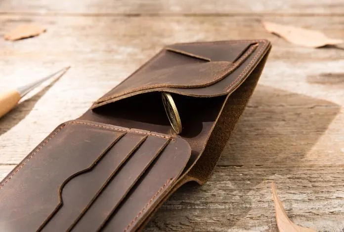 Coffee Cool Leather Mens Small Wallet Bifold Vintage Slim billfold Wallet for Men