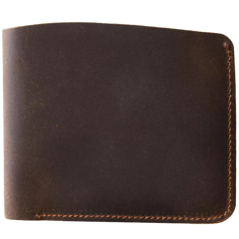 Coffee Cool Leather Mens Small Wallet Bifold Vintage Slim billfold Wallet for Men