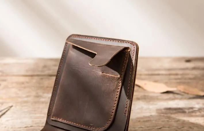 Coffee Cool Leather Mens Small Wallet Bifold Vintage Slim billfold Wallet for Men