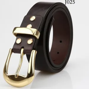 Coffee Leather Mens Belt Minimalist Brass Handmade Leather Belts for Men