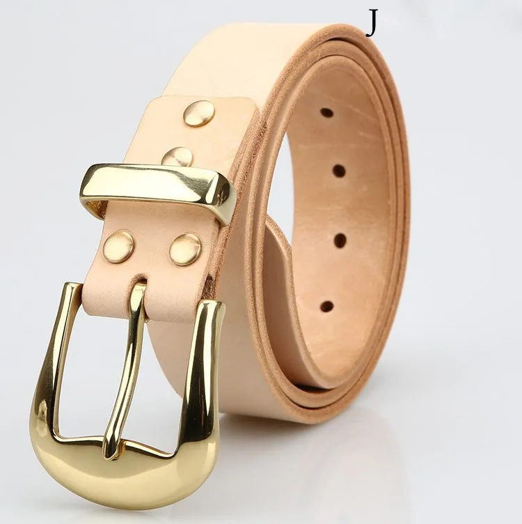 Coffee Leather Mens Belt Minimalist Brass Handmade Leather Belts for Men