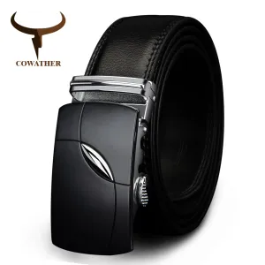 COWATHER 2017 cow genuine leather belts for men automatic alloy buckle black brown color  free shipping cz035